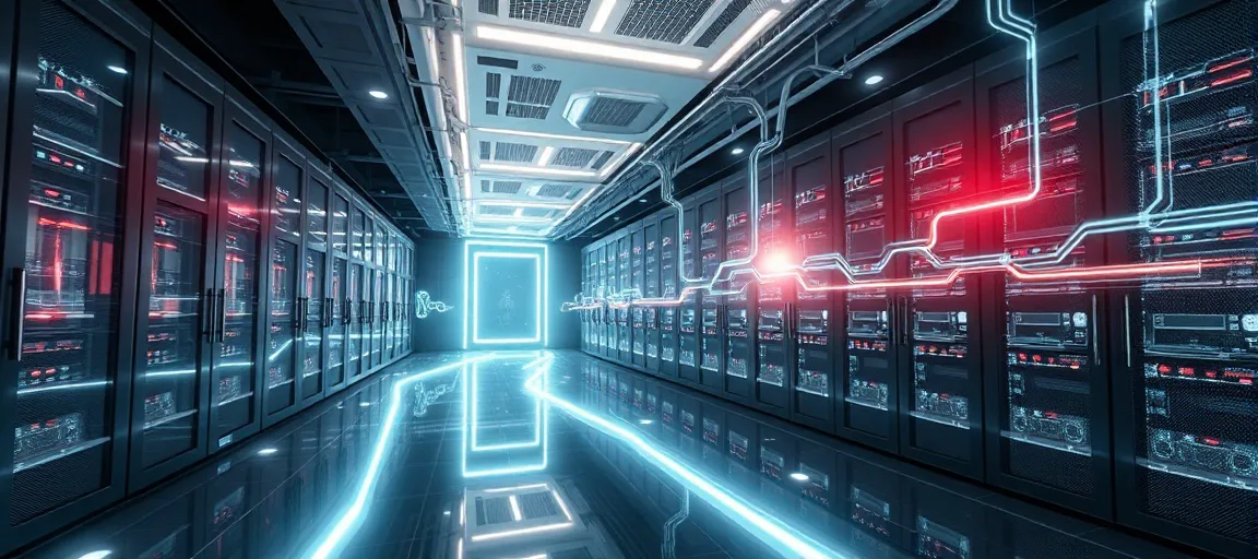 Futuristic server room branching light