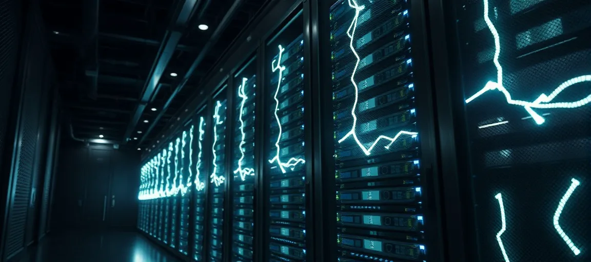 Glowing server rack dark data