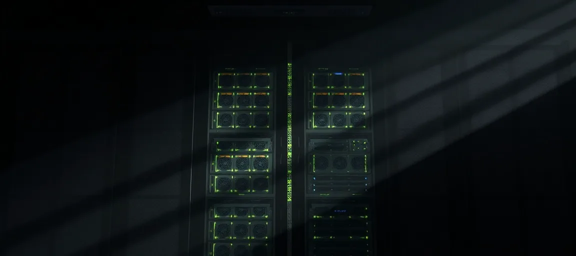 Glowing server rack split by
