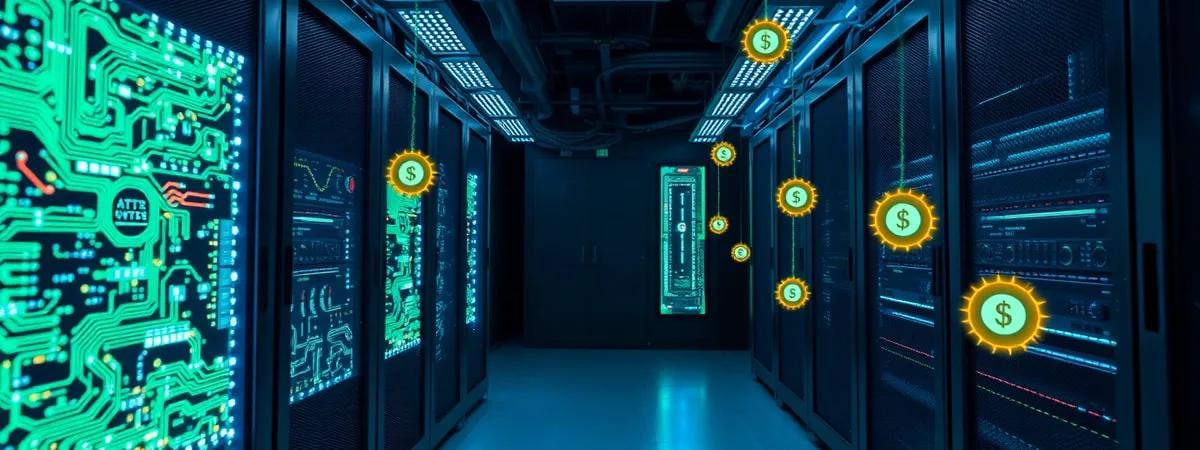 Server room glowing circuit boards