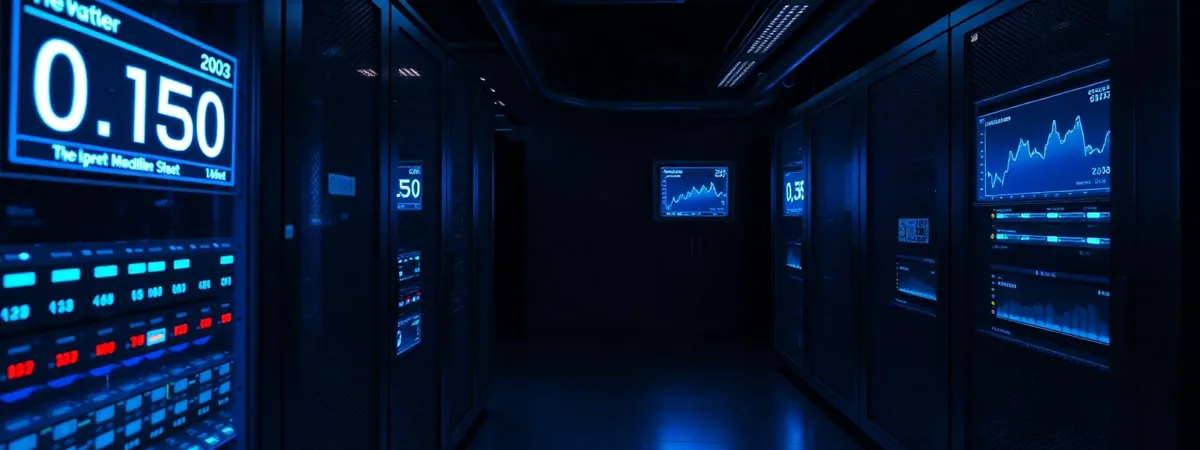 dark server room glowing blue