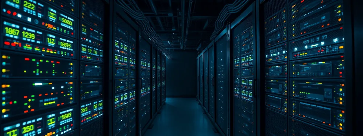 Server racks glowing data streams,