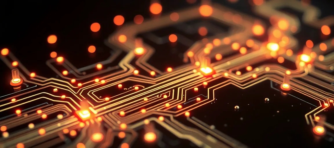 Abstract glowing circuit board diverging