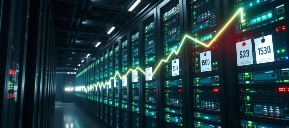 Glowing server racks cost graph
